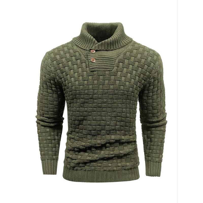 Men's Slim Turtleneck Sweater With Button Design Fashion