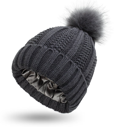 Winter Knitted Hats Fashion Stretchy Lined Skull Hats For Women Women Gym From House Dark Grey One size