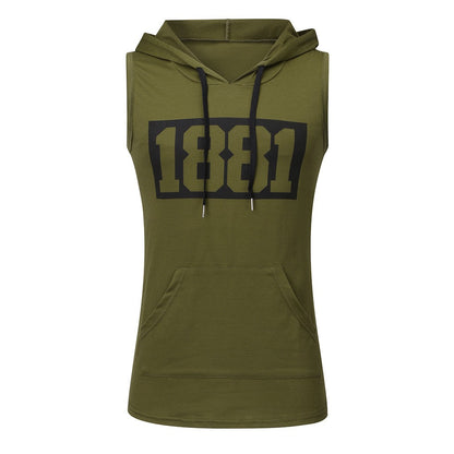 Men's Sleeveless Vest Letter Printed Hoodie Sports Tops Men dealsniper-net Army Green 3XL