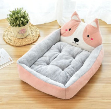 Kennel removable and washable Teddy cartoon pet nest Pets dealsniper-net Pink Akita L