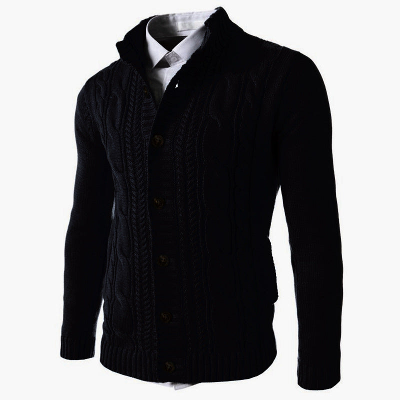 Men's Stand Collar Sweater Knit Button Cardigan Tops Men's Clothing Men dealsniper-net Black 3XL