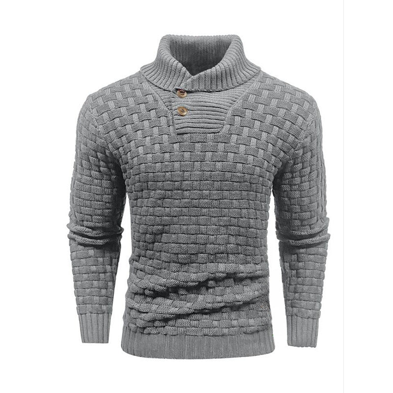 Men's Slim Turtleneck Sweater With Button Design Fashion