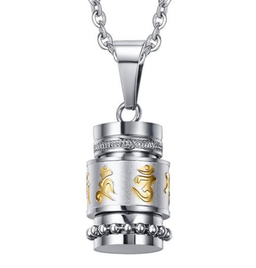 Trend Titanium Steel Prayer Wheel Six-word Mantra Pendant Jewelry dealsniper-net Pendant with chain