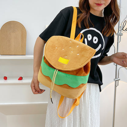 Cute Hamburger Plush Backpack Soft Cartoon Burger Plush Women dealsniper-net Large Size Free Size