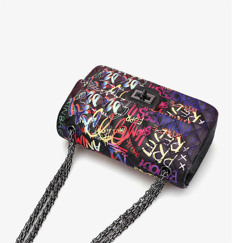 Graffiti alphabet rhombus chain bag Women DealSniper.net