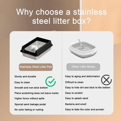 Oversized Stainless Steel Litter Box Semi-enclosed Pets dealsniper-net