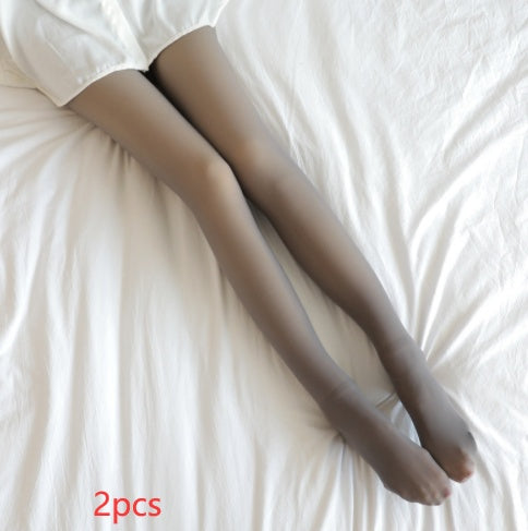 Fake Translucent Plus Size Leggings Fleece Lined Tights Fall And Winter Women null 2pcs Grey skin and feet 220g fleece and thickened