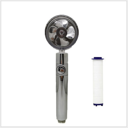 Propeller Driven Shower Head With Stop Button And Cotton Filter