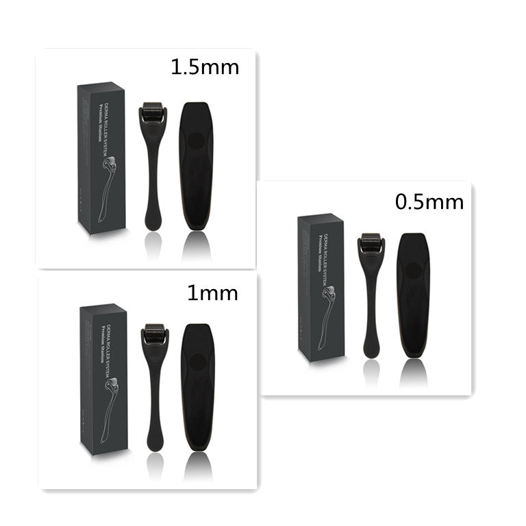 Beard Roller Microneedle Frosted Black Titanium Alloy Needle Men dealsniper-net Black Set2 1PC