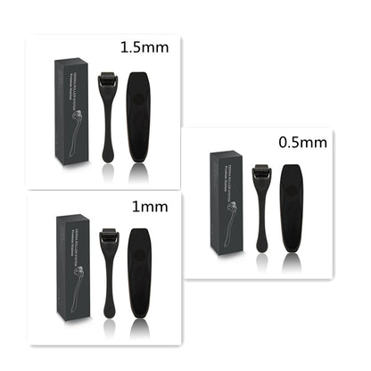 Beard Roller Microneedle Frosted Black Titanium Alloy Needle Men dealsniper-net Black Set2 1PC
