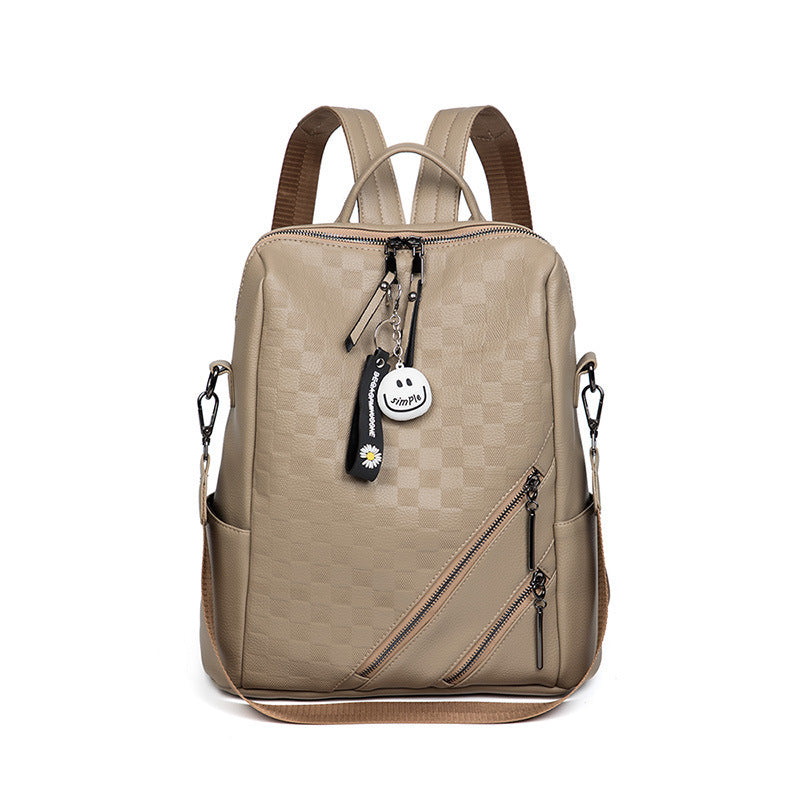 Fashion Checkerboard Backpack Casual Shoulder Bag Women dealsniper-net Khaki No Pendant