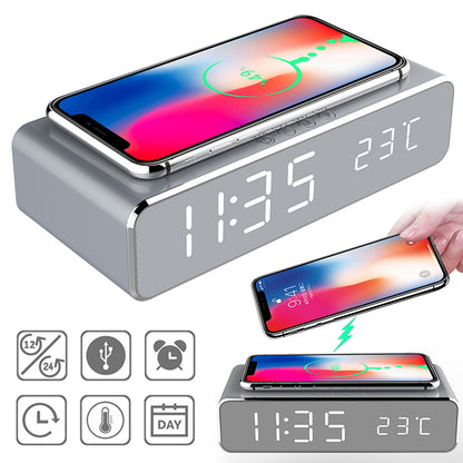 LED Electric Alarm Clock With Wireless Charger Desktop