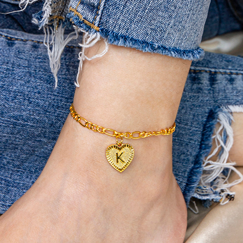 Initial Letter Anklet Gold Color Heart Pendant Foot Bracelets Women Jewelry dealsniper-net