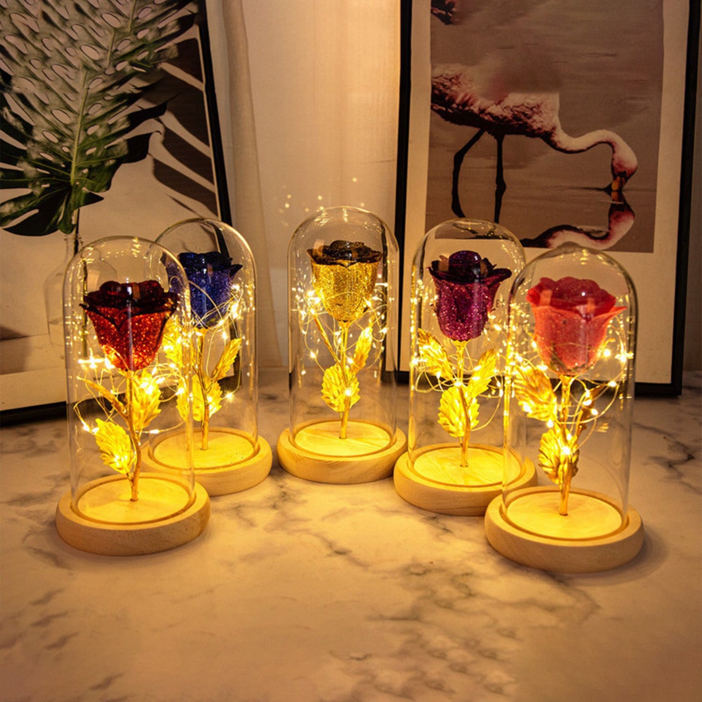 Valentines Day Gift For Girlfriend Eternal Rose Flowers LED Light In Glass Deals DealSniper.net