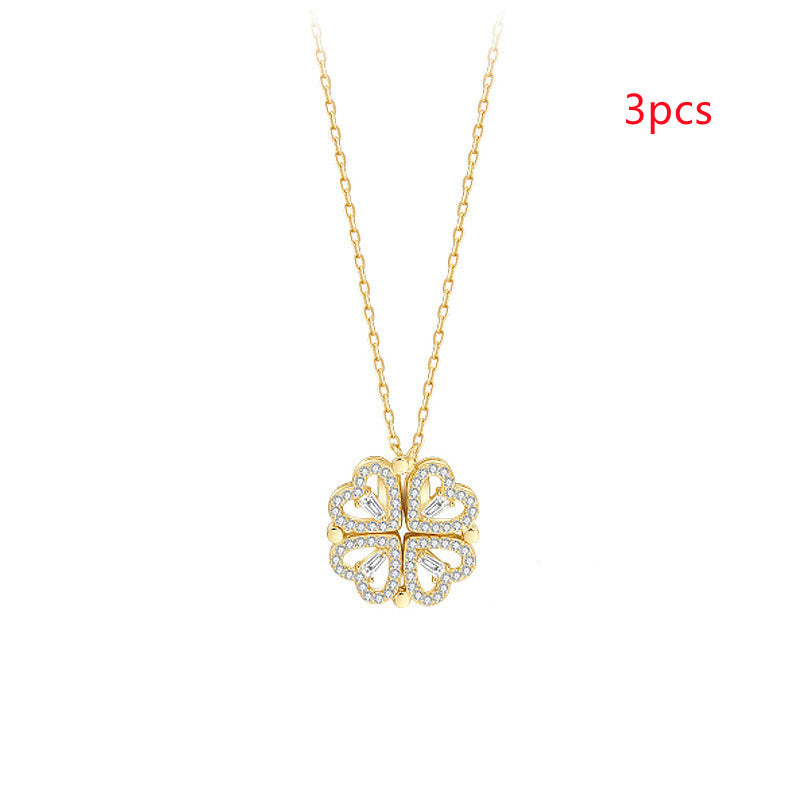 Explosive Style Detachable Deformed Four-leaf Clover Necklace Jewelry dealsniper-net Gold 3PCS