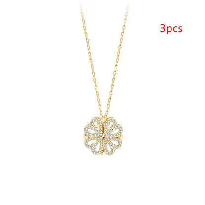 Explosive Style Detachable Deformed Four-leaf Clover Necklace Jewelry dealsniper-net Gold 3PCS