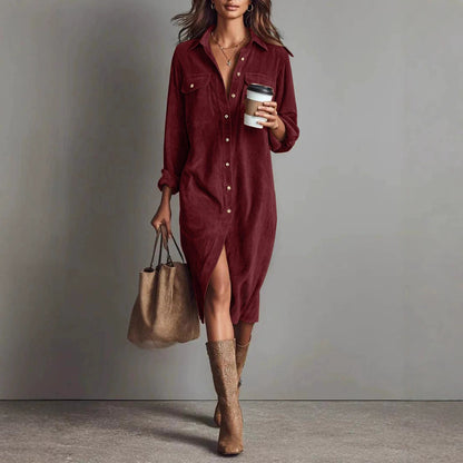 Turn-Down Collar Buttons Chic Casual Dress Women Gym From House