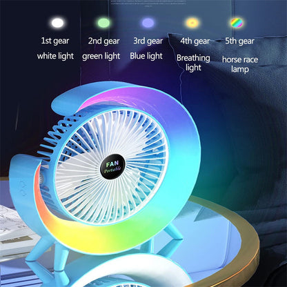 New Bright Night Light Charging Fan Desktop Silent Mini Electric Fan