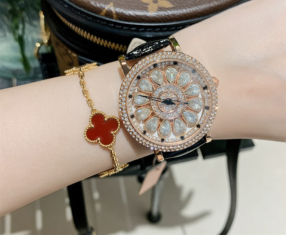 Women's Niche Diamond Luxury Rainbow Watch Jewelry DealSniper.net Rose gold black leather
