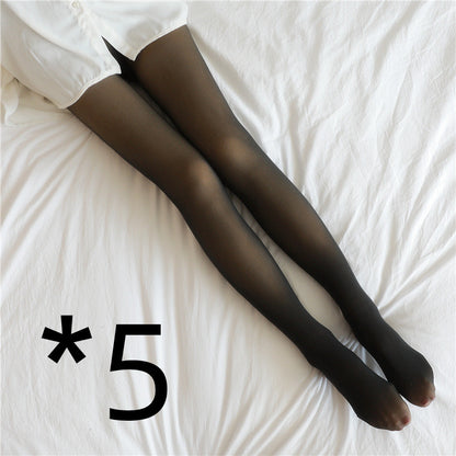 Fake Translucent Plus Size Leggings Fleece Lined Tights Fall And Winter Women null 5pcs Black skin with feet 220g fleece and thickened