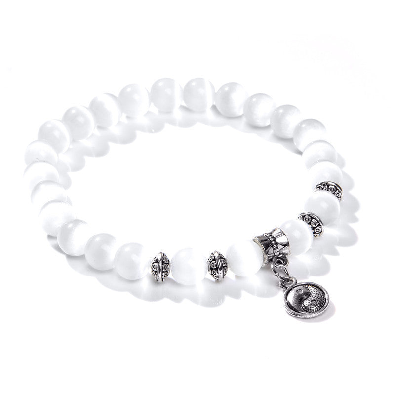 Lover White Beads Bracelet:tm: Jewelry dealsniper-net Yingyang 17cm