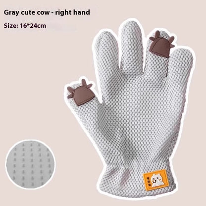 Pet Bath Cat Petting Gloves Double-sided Floating Hair Comb Pets Gym From House Gray Cute Cow Right Hand