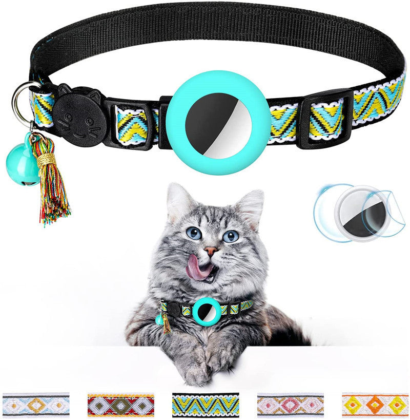 Pet Collar Geometric Pattern Cat With Bell Pets dealsniper-net Yellow green