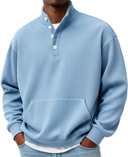 Mens Solid-Color Turtleneck Casual Long-Sleeve Polo Sweatshirt Men DealSniper.net