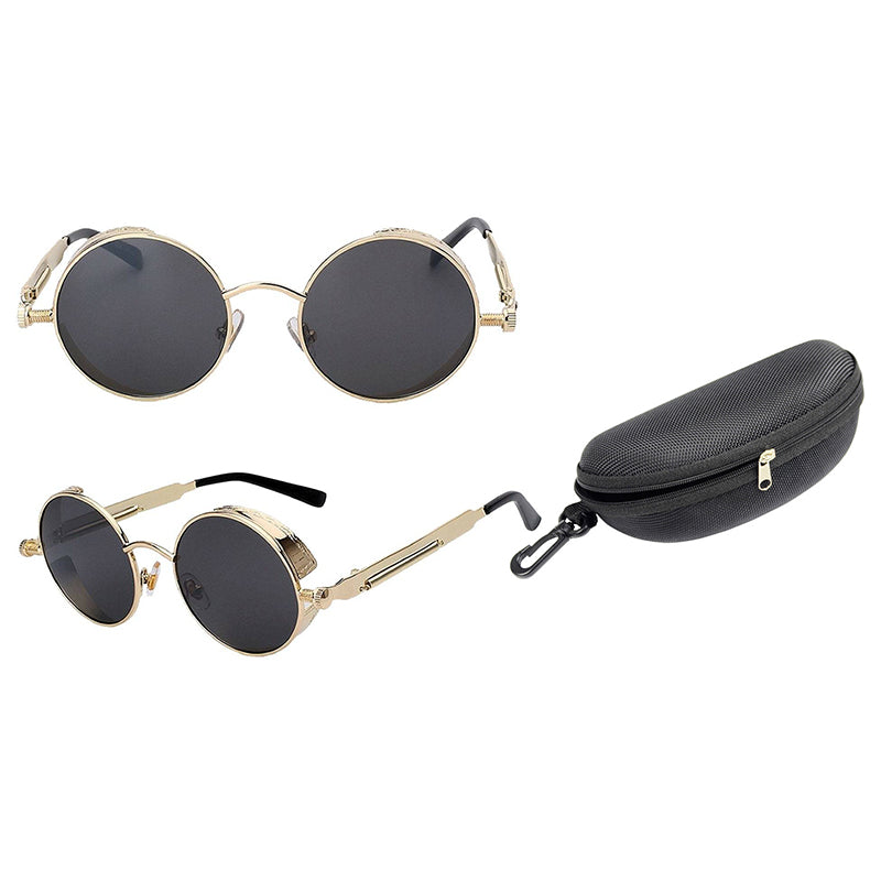 Austin Powers Vintage Round Metal Frame Sunglasses Women dealsniper-net GoldBlack with box