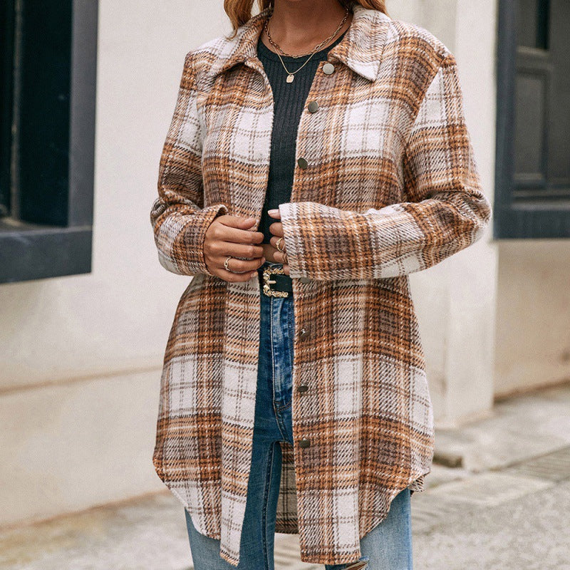Women's Loose Casual Plush Plaid Shirt Jacket Women DealSniper.net Khaki L