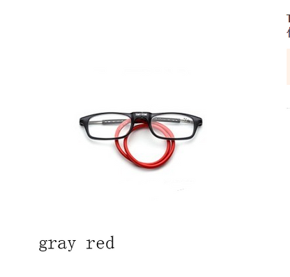 Portable Magnetic Absorption Hang Neck Reading Glasses Men dealsniper-net 100 Gray red