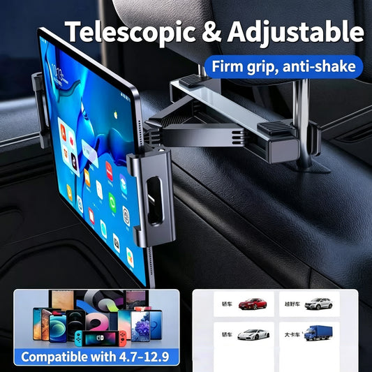 Car Headrest Tablet Holder Back Seat Car Tablet Mount Telescopic Vehicle DealSniper.net