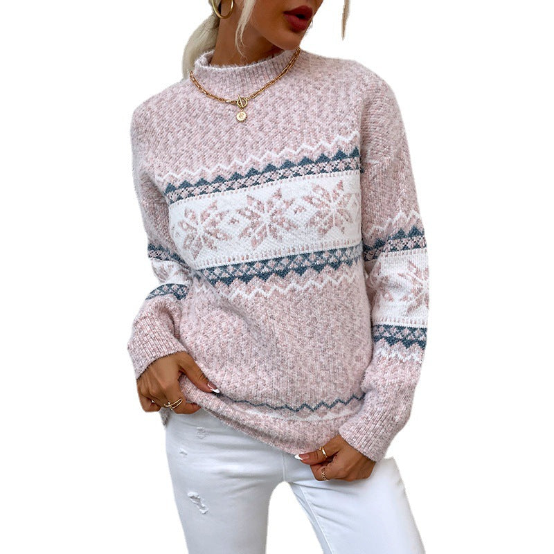 Half Turtleneck Snowflake Sweater Women Women dealsniper-net