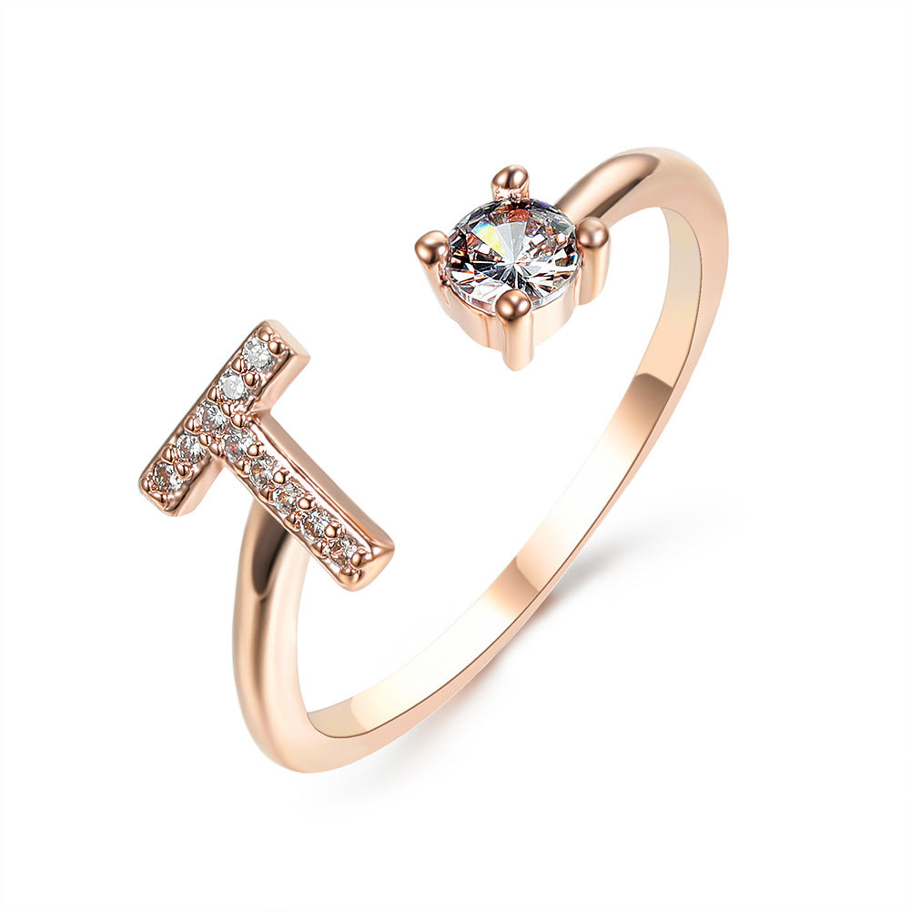 New Design Adjustable 26 Initial Letter Ring Fashion Jewelry Jewelry dealsniper-net Rose gold T