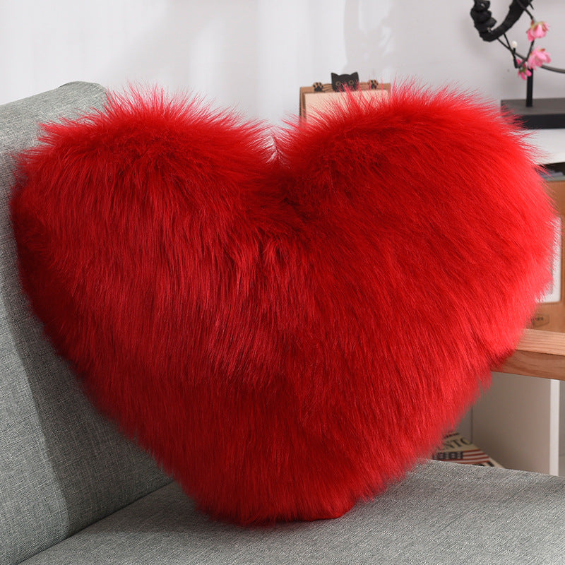 Throw Pillows Heart Shape Long Plush Fluffy Shaggy Cushion Cover