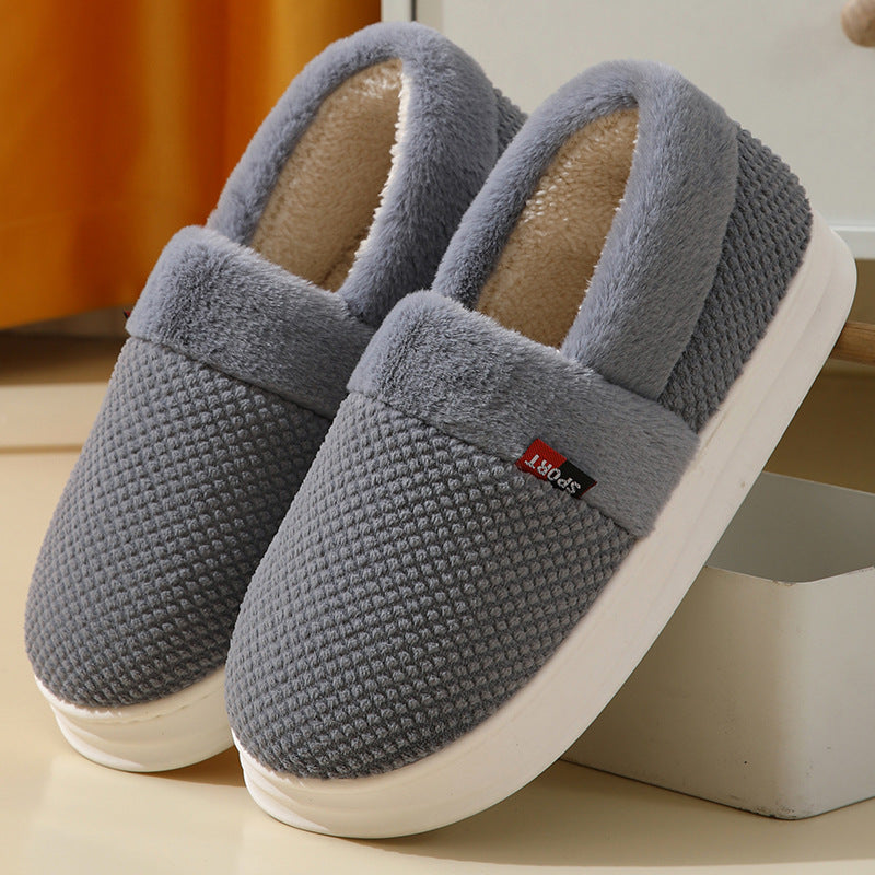 Cotton Shoes With Heel Winter Warm Thick Sole Plush Slippers Women Indoor Garden Outerwear Plus Velvet Slipper For Couple Women dealsniper-net Grey 40to41