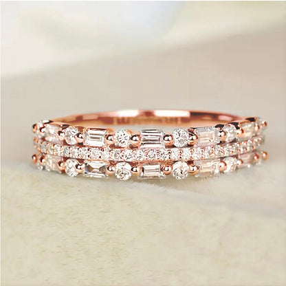 Multilayer Ring Three-layer Fine Circle Line Setting For Women Jewelry dealsniper-net Q410 Rose Gold No 10