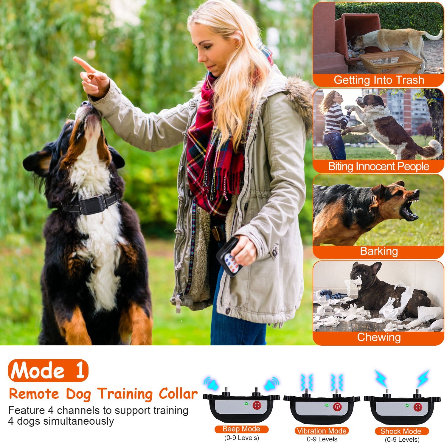 1Set 990FT Range Dog Wireless Fence Remote Training Collar Pets Gym From House
