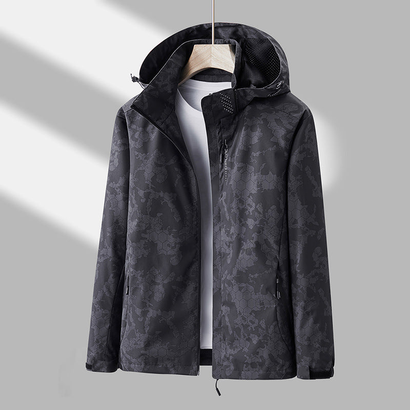 Printed Hooded Windbreaker Unisex Fashion Solid Color Zip-up Jacket Men DealSniper.net Men's, Dark Gray 4XL