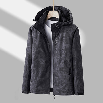 Printed Hooded Windbreaker Unisex Fashion Solid Color Zip-up Jacket Men DealSniper.net Men's, Dark Gray 4XL