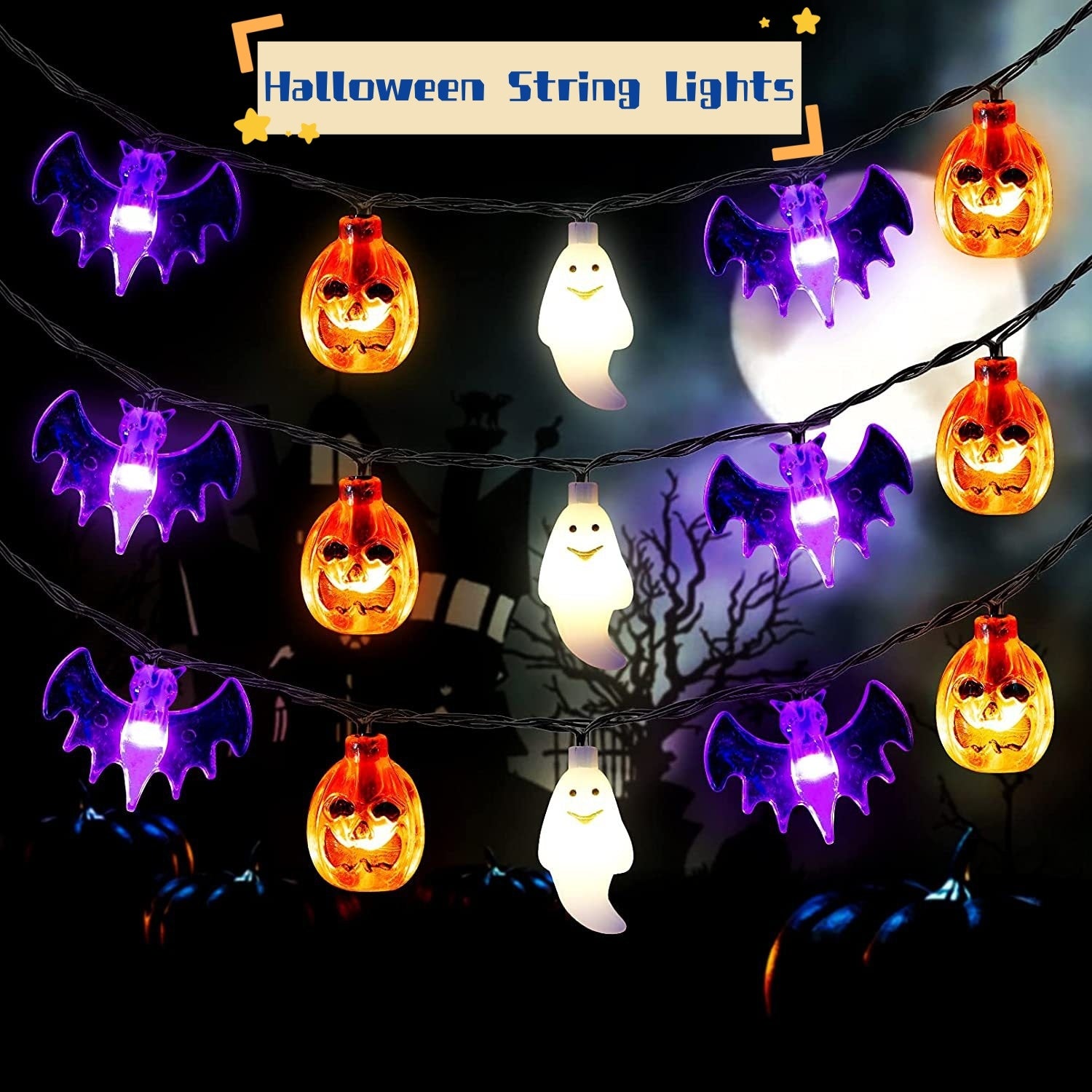 LED Halloween Pumpkin Spider Bat Skull String Light Lamp Garden dealsniper-net