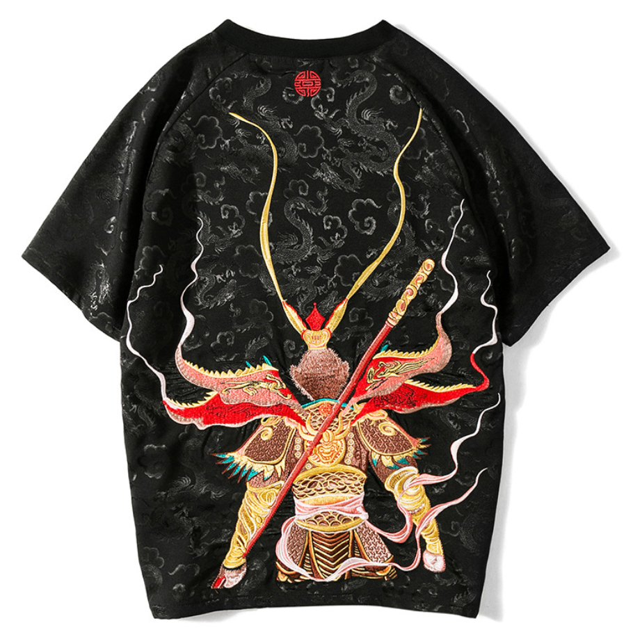 Embroidered Sun Wukong Retro Dragon T-Shirt Men DealSniper.net