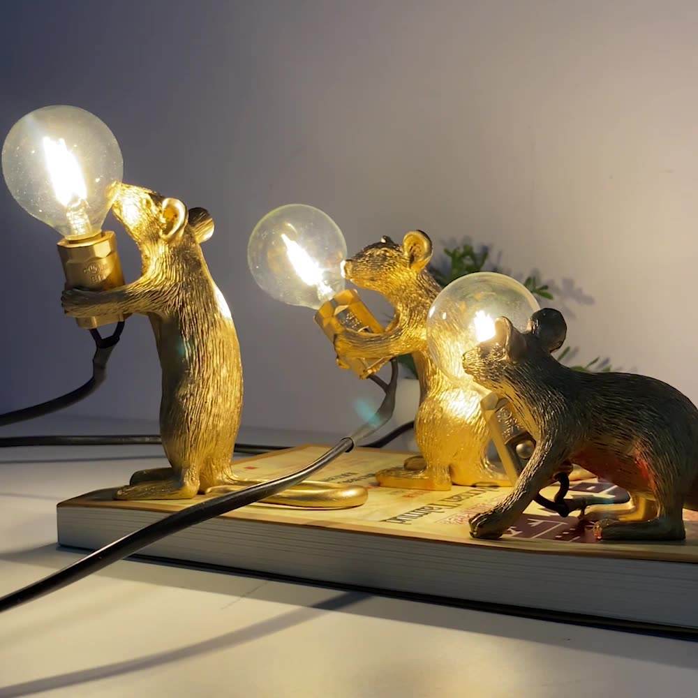 Creative Nordic Resin Mouse Table Lamp Desk LED Night Lights Home Decor Gym From House