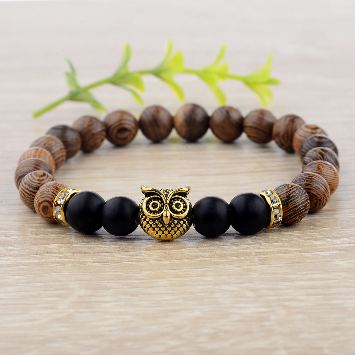 Owl frosted stone lifeline wood grain bracelet Jewelry dealsniper-net Gold