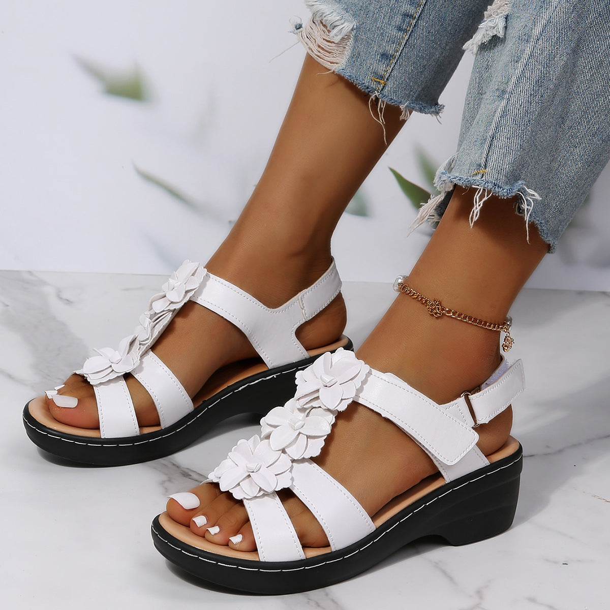 Flowers Sandals Summer Velcro Wedges Shoes For Women Women dealsniper-net