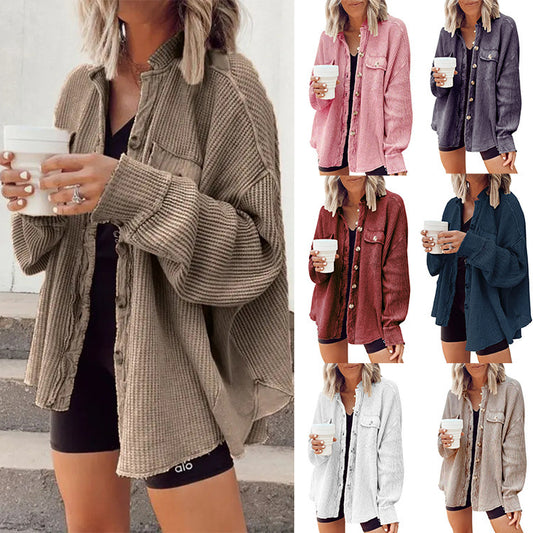 Button Shirt Jacket Women Lapel Long Sleeve Blouse Women dealsniper-net