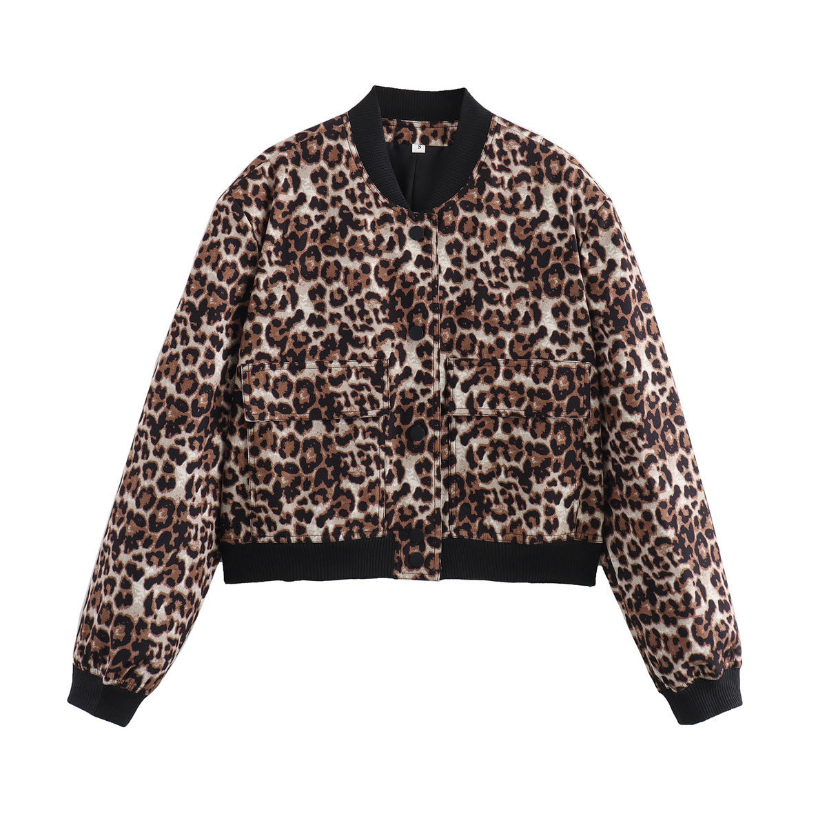 Casual Single-breasted Stand Collar Short Jacket With Pockets Women dealsniper-net Brown leopard print L