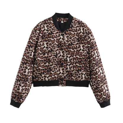 Casual Single-breasted Stand Collar Short Jacket With Pockets Women DealSniper.net Brown leopard print L