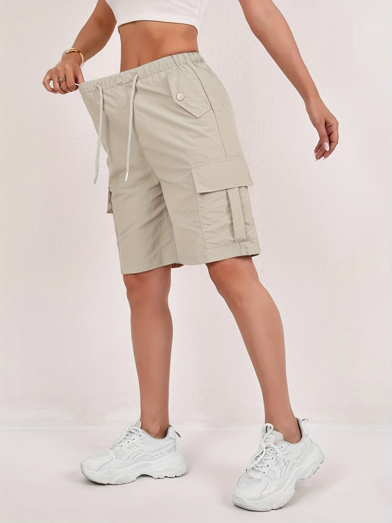 Summer New High-Waisted Cargo Shorts For Women Loose Casual Women Gym From House Light coffee 2XL
