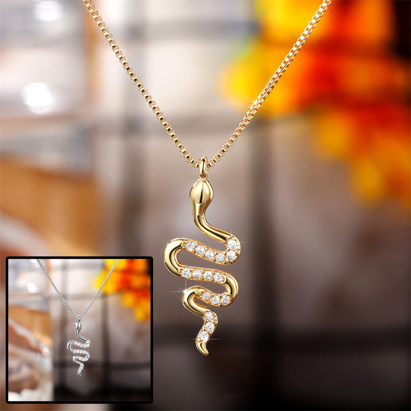 Fashion Lady Snake Pendant Necklace With Dazzling Zirconia Jewelry dealsniper-net